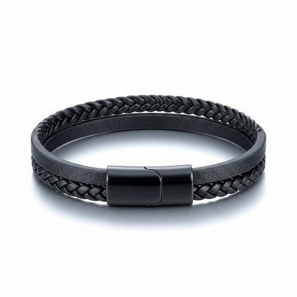 men's double strand braided leather bracelet with magnetic clasp