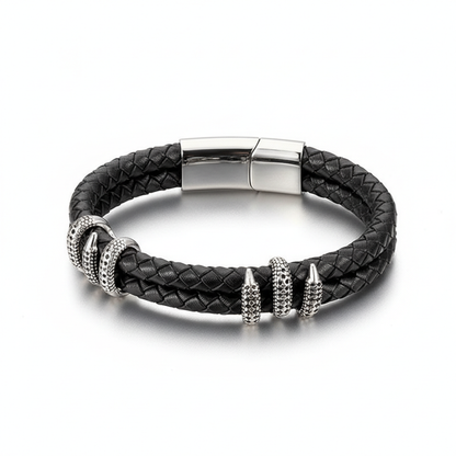 men's dragon claw braided leather bracelet with stainless steel clasp
