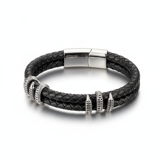 men's dragon claw braided leather bracelet with stainless steel clasp