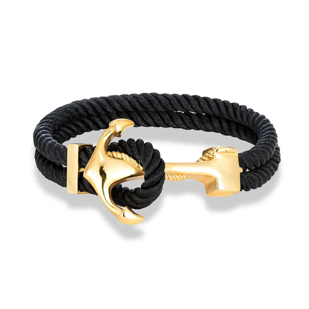 Nautical gold anchor bracelet for men black navy rope design