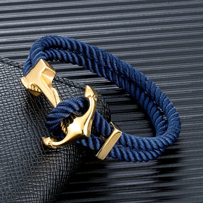 Nautical gold anchor bracelet for men navy rope design