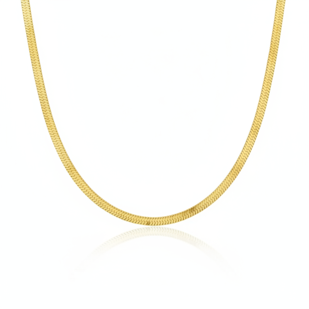 Men’s gold snake chain necklace with flat stainless steel herringbone links