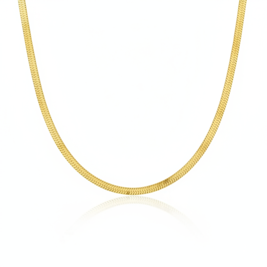 Men’s gold snake chain necklace with flat stainless steel herringbone links