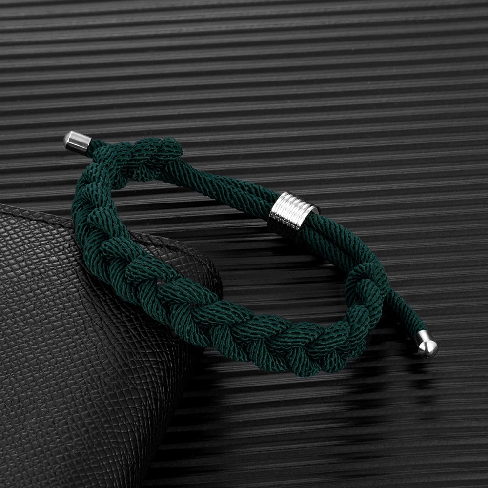 minimalist men's green braided rope bracelet