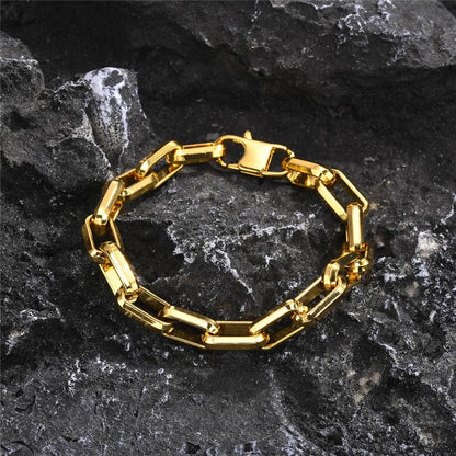 men's heavy gold stainless steel chain bracelet rectangle links