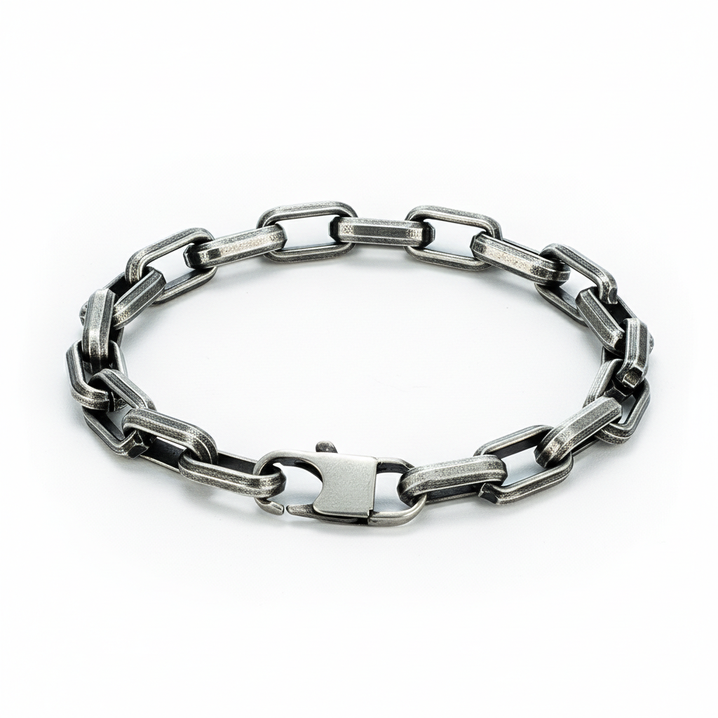men's heavy rectangle link stainless steel bracelet
