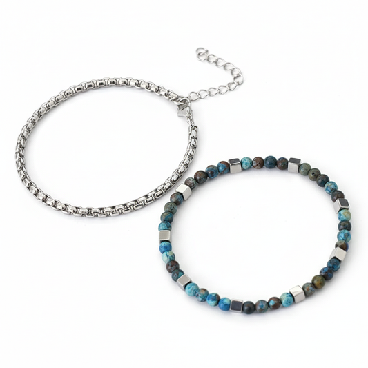 men's 4mm hematite stone beaded bracelet set