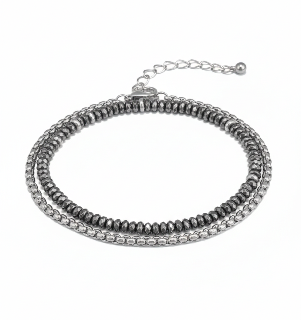 men's hematite stone beaded bracelet set