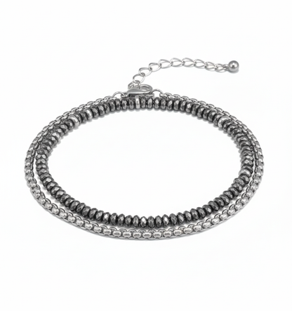 men's hematite stone beaded bracelet set