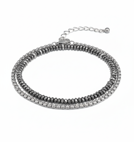 men's hematite stone beaded bracelet set