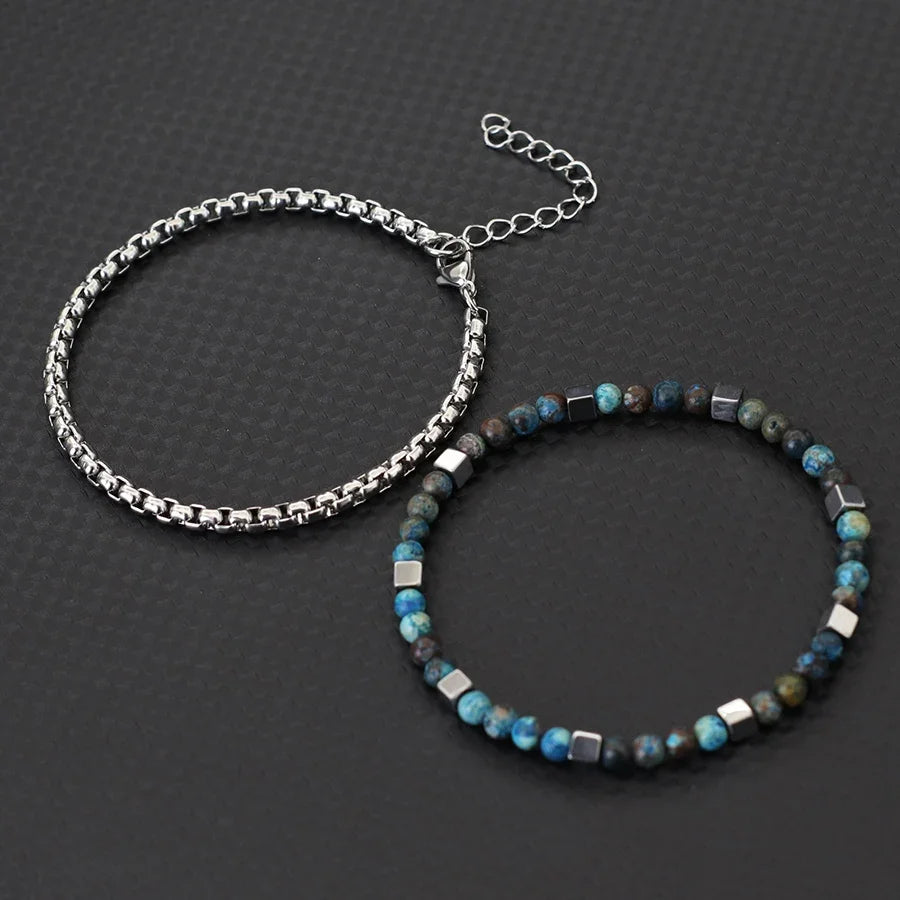 men's minimalist hematite bead bracelet with chain
