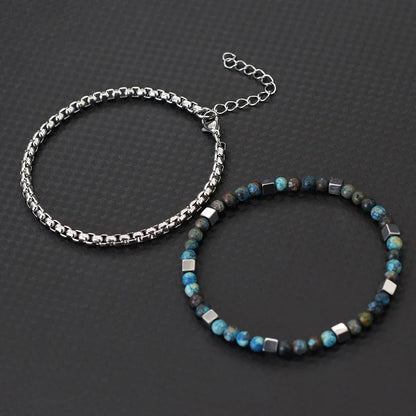 men's minimalist hematite bead bracelet with chain