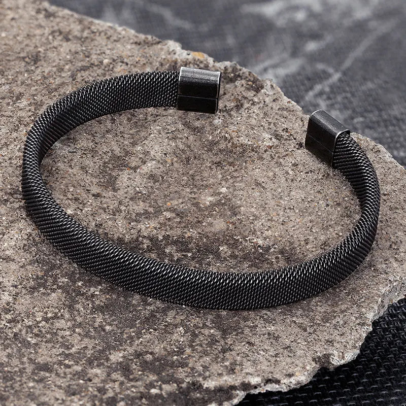 men's industrial style black stainless steel cuff bracelet