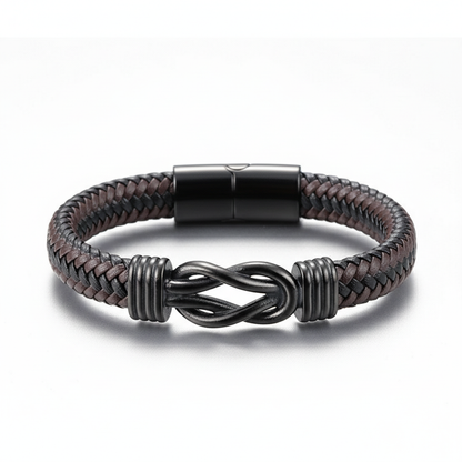 men's infinity knot leather bracelet with stainless steel