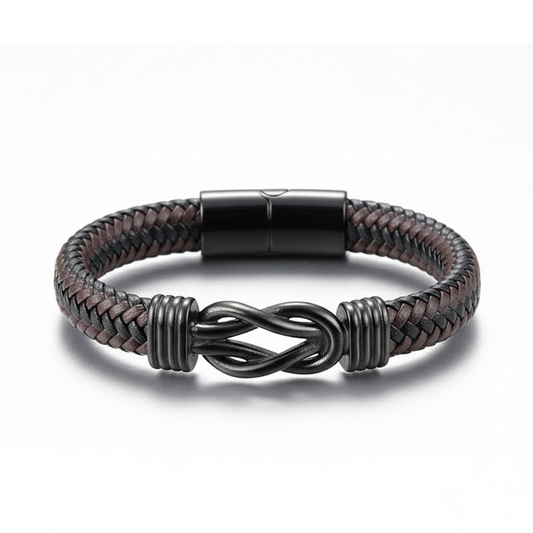 men's infinity knot leather bracelet with stainless steel