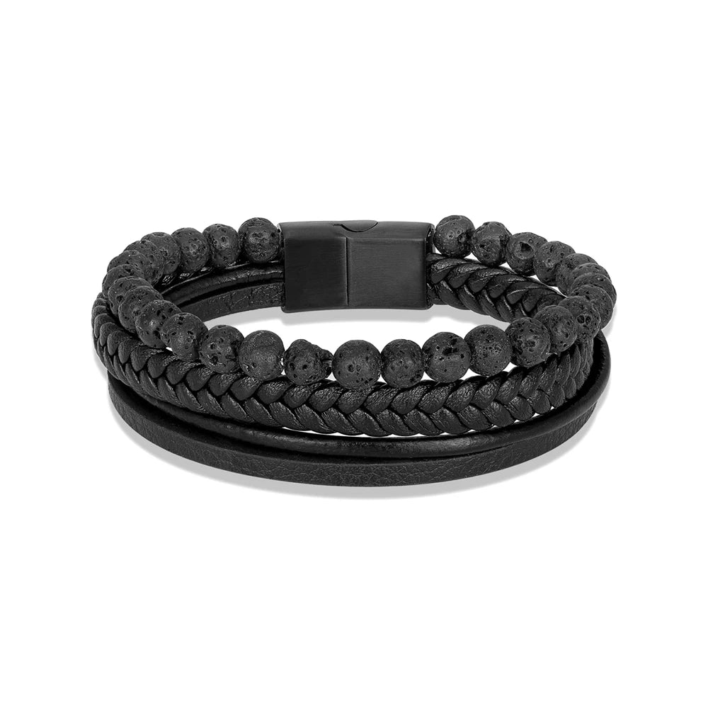 men's lava stone beaded braided leather bracelet