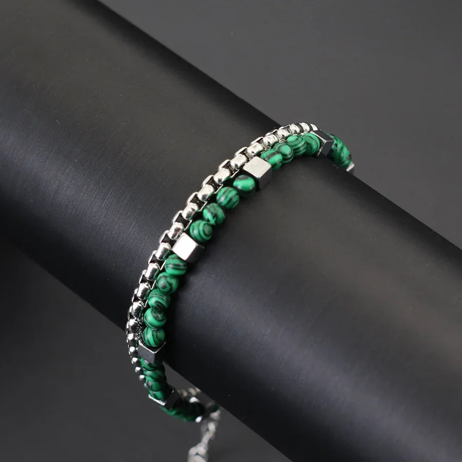 men's layered malachite stone bracelet set