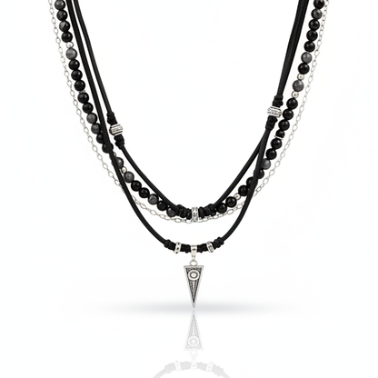 Men’s layered necklace set with beads and stainless steel chains