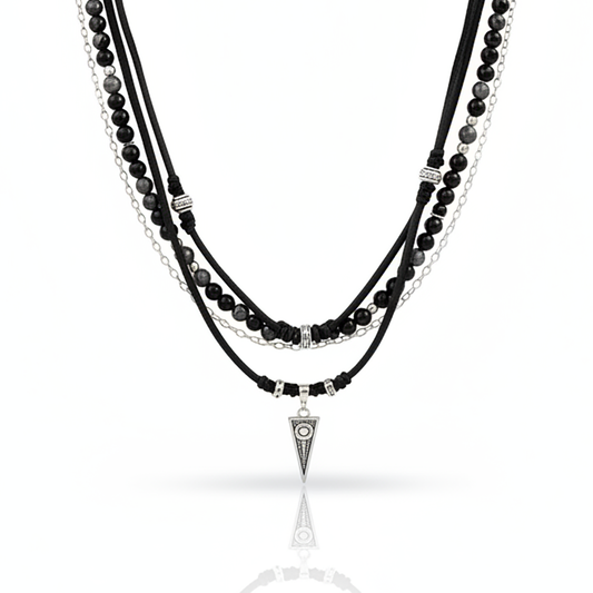 Men’s layered necklace set with beads and stainless steel chains