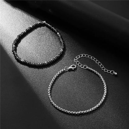 men's layered hematite stone bracelet set