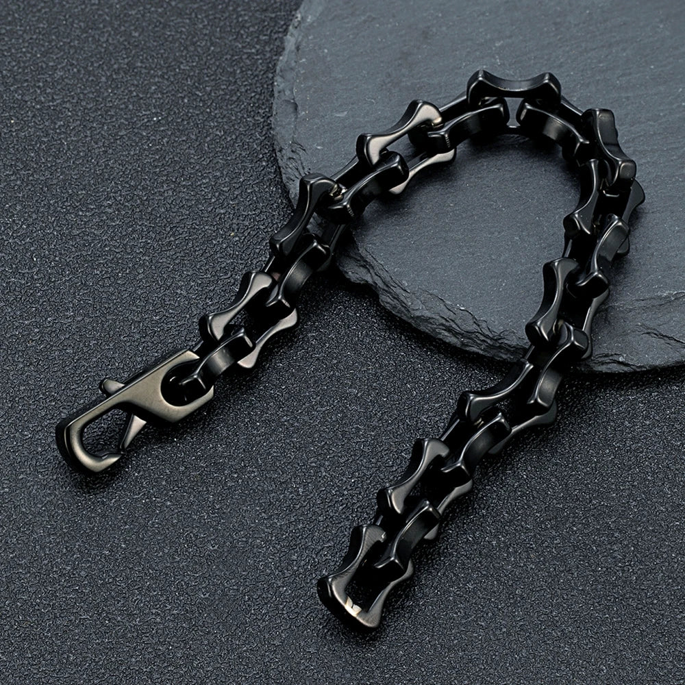 men's mechanical black chain link bracelet stainless steel