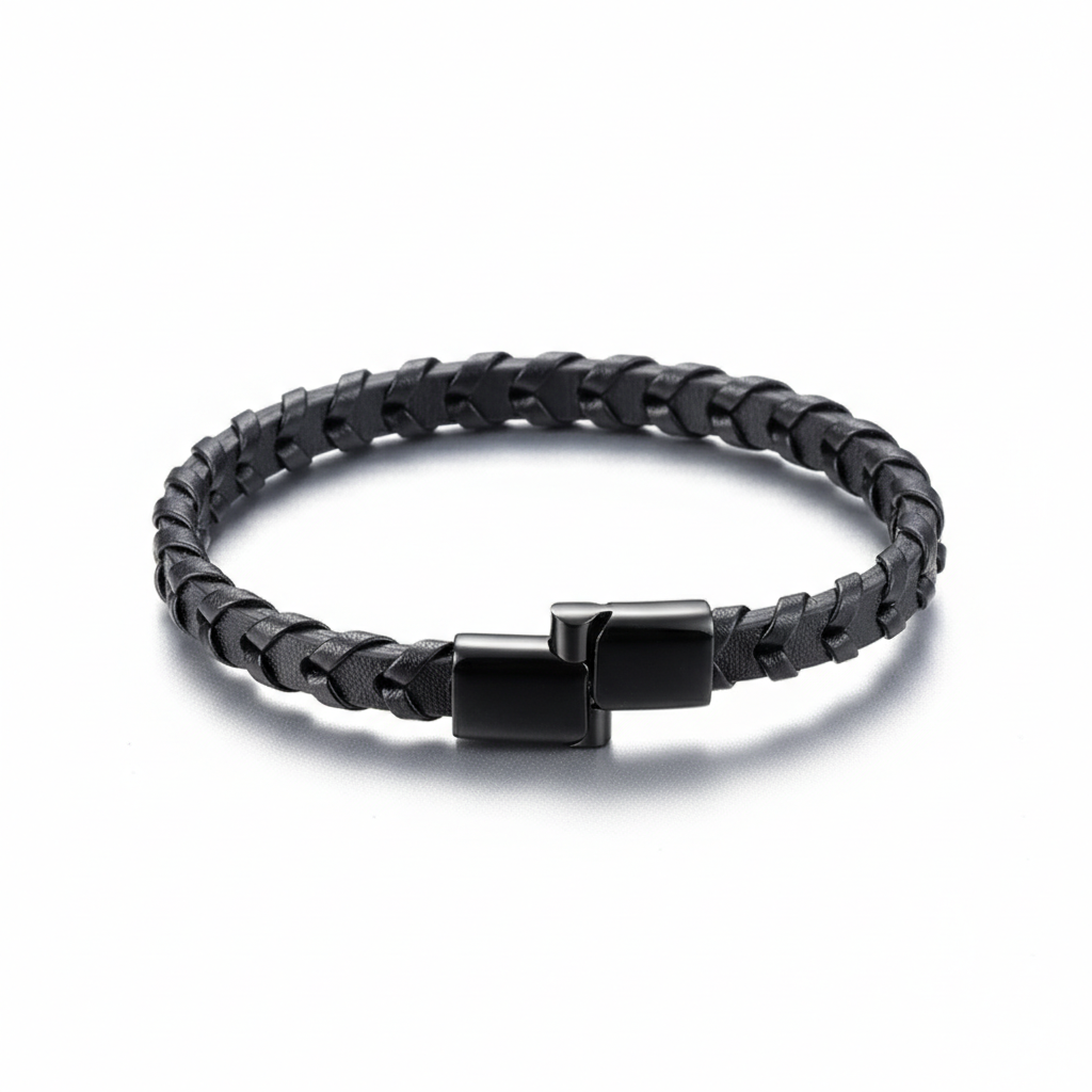 men's minimalist braided leather bracelet with stainless steel clasp