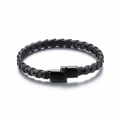 men's minimalist braided leather bracelet with stainless steel clasp