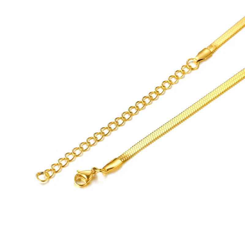 Minimalist gold herringbone snake chain necklace for men