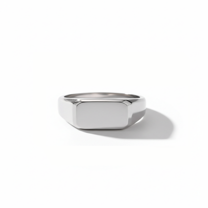 Minimalist rectangular signet ring for men in brushed stainless steel