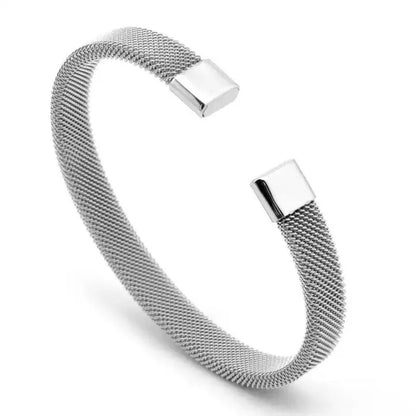 men's minimalist silver stainless steel mesh bracelet