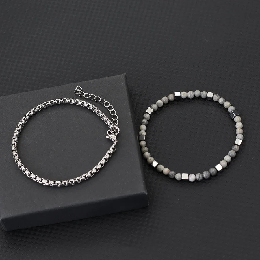 men's minimalist hematite stone beaded bracelet