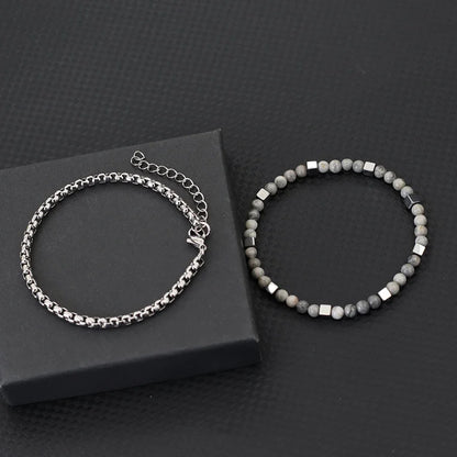 men's minimalist hematite stone beaded bracelet
