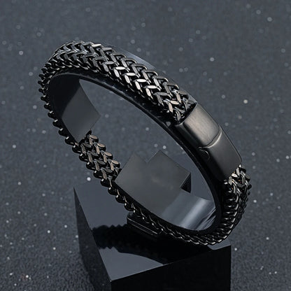 modern black stainless steel chain bracelet for men