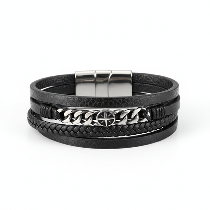 Alt Text
men's black multi layer leather bracelet with chain detail