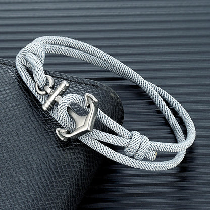 men's nautical anchor bracelet with braided grey rope