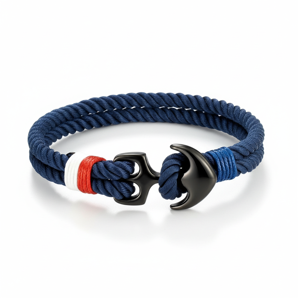 Men’s nautical anchor rope bracelet with double strand marine cord and stainless steel anchor clasp