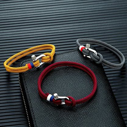 men's nautical bracelets with braided rope and shackle clasp