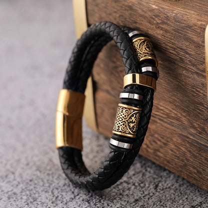 norse rune bracelet for men with black braided leather