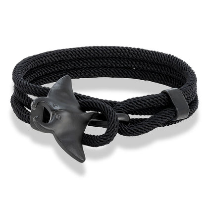 men's ocean rope bracelet featuring black manta ray design