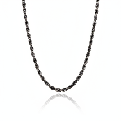 Men’s oxidized stainless steel rope chain necklace with twisted links