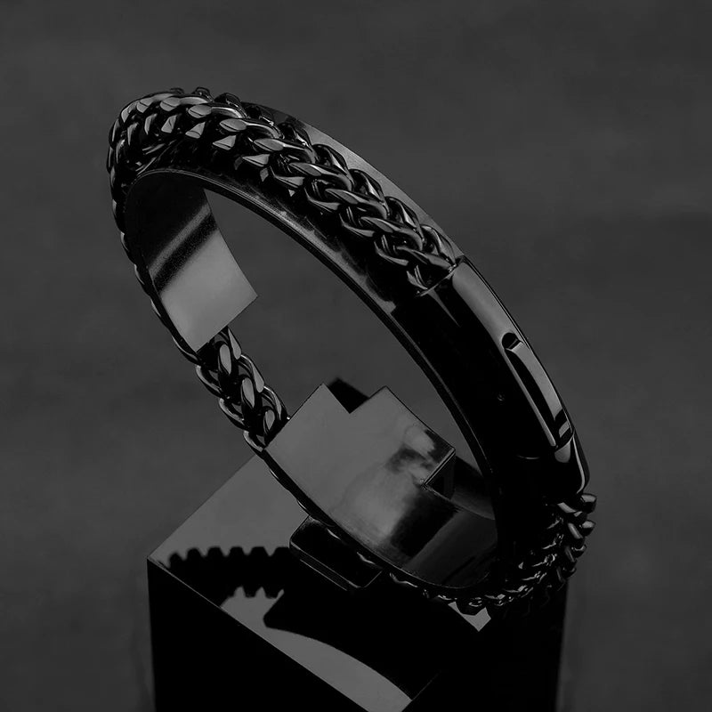 men's punk style black chain bracelet stainless steel