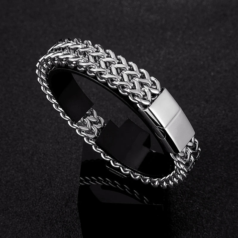 men's punk style silver cuban chain bracelet