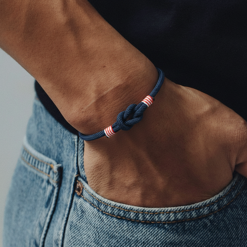 men's sailor knot bracelet with braided cord design on wrist