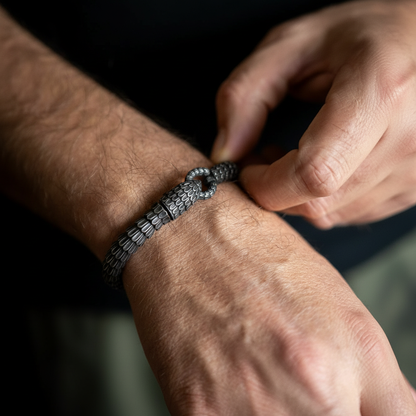 men's stainless steel snake bracelet with scale chain on wrist