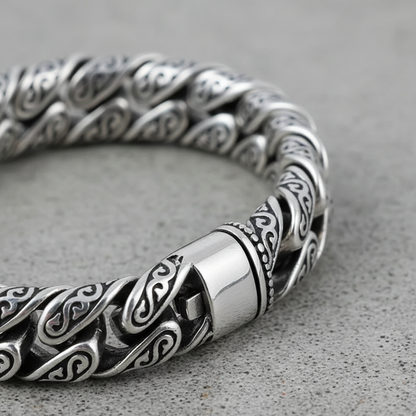 men's 925 sterling silver chain bracelet with engraved links