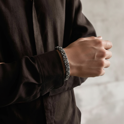 men's vintage byzantine chain link bracelet on wrist