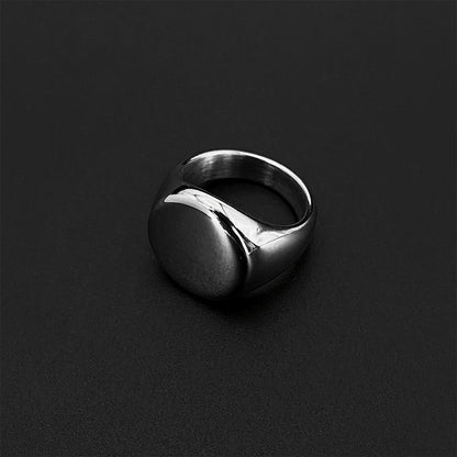 Highly polished silver stainless steel signet ring for men