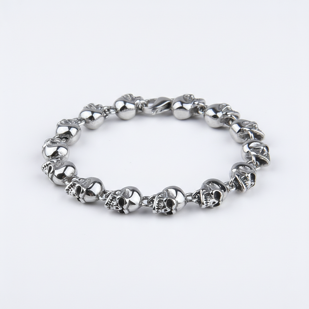 men's stainless steel skull chain bracelet
