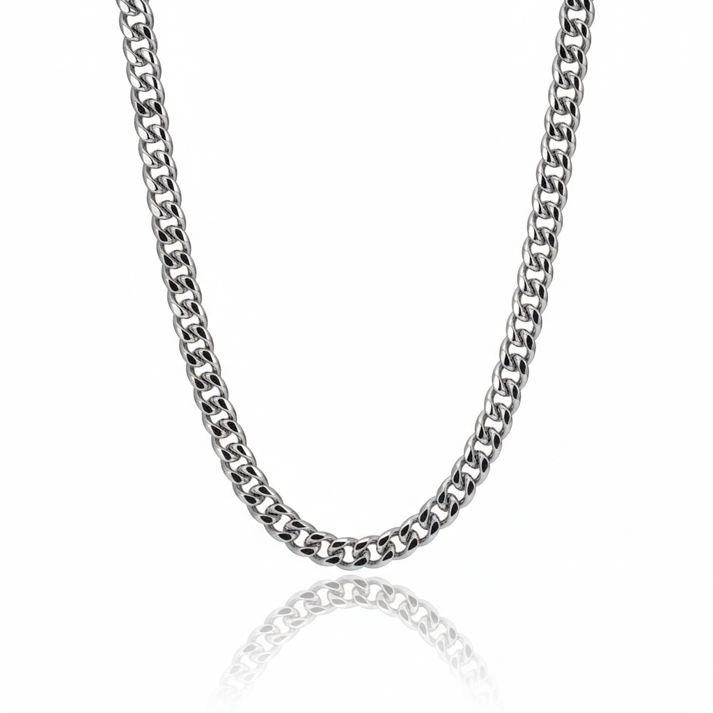 Men's stainless steel Cuban link chain necklace with polished curb links