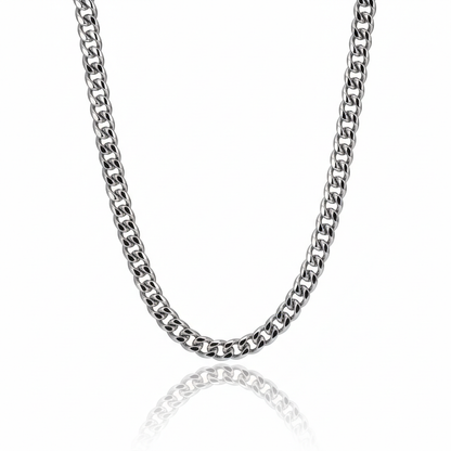 Men's stainless steel Cuban link chain necklace with polished curb links